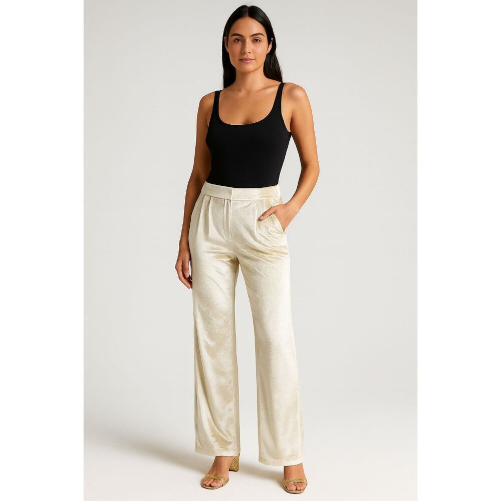 Christian Lacroix Womens XS Velvet Wide-Leg Pants Champagne Beige Trousers